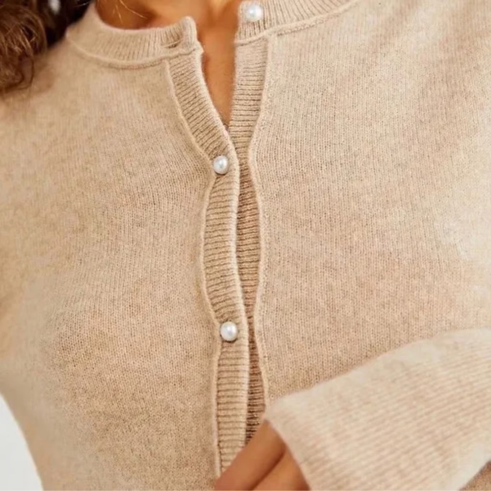 Free People 100% Cashmere Pearl Cardigan